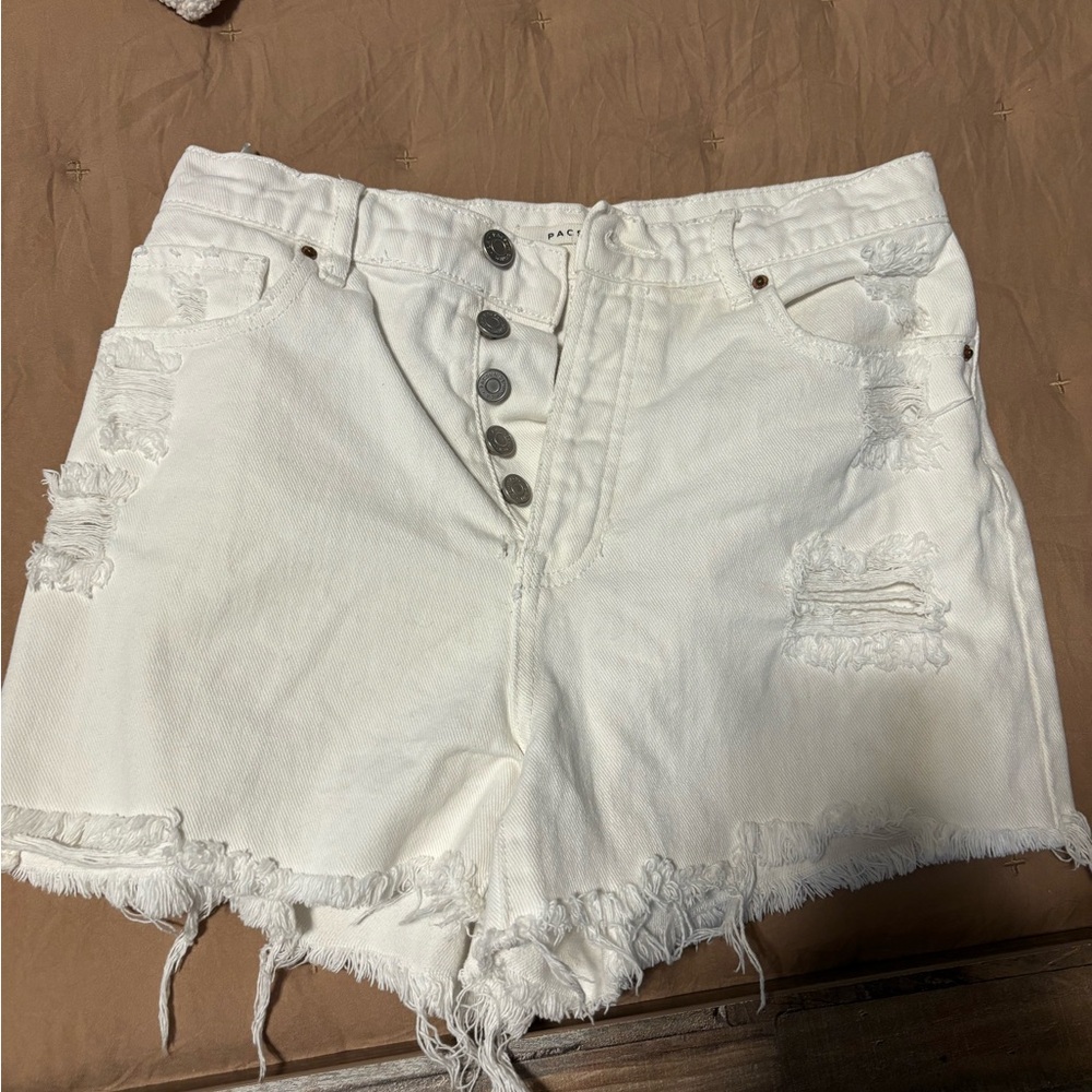 PacSun Off-White Distressed Jean Shorts